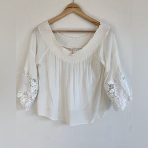 Raga off shoulder blouse with crochet 3/4 length sleeves